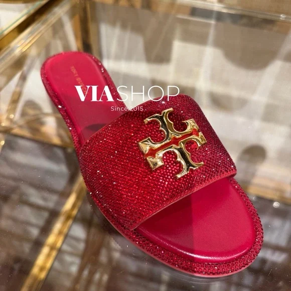 Tory Burch‎ Everly Rhinestone Slides, Red, HOLIDAY EDITION - Picture 3 of 10